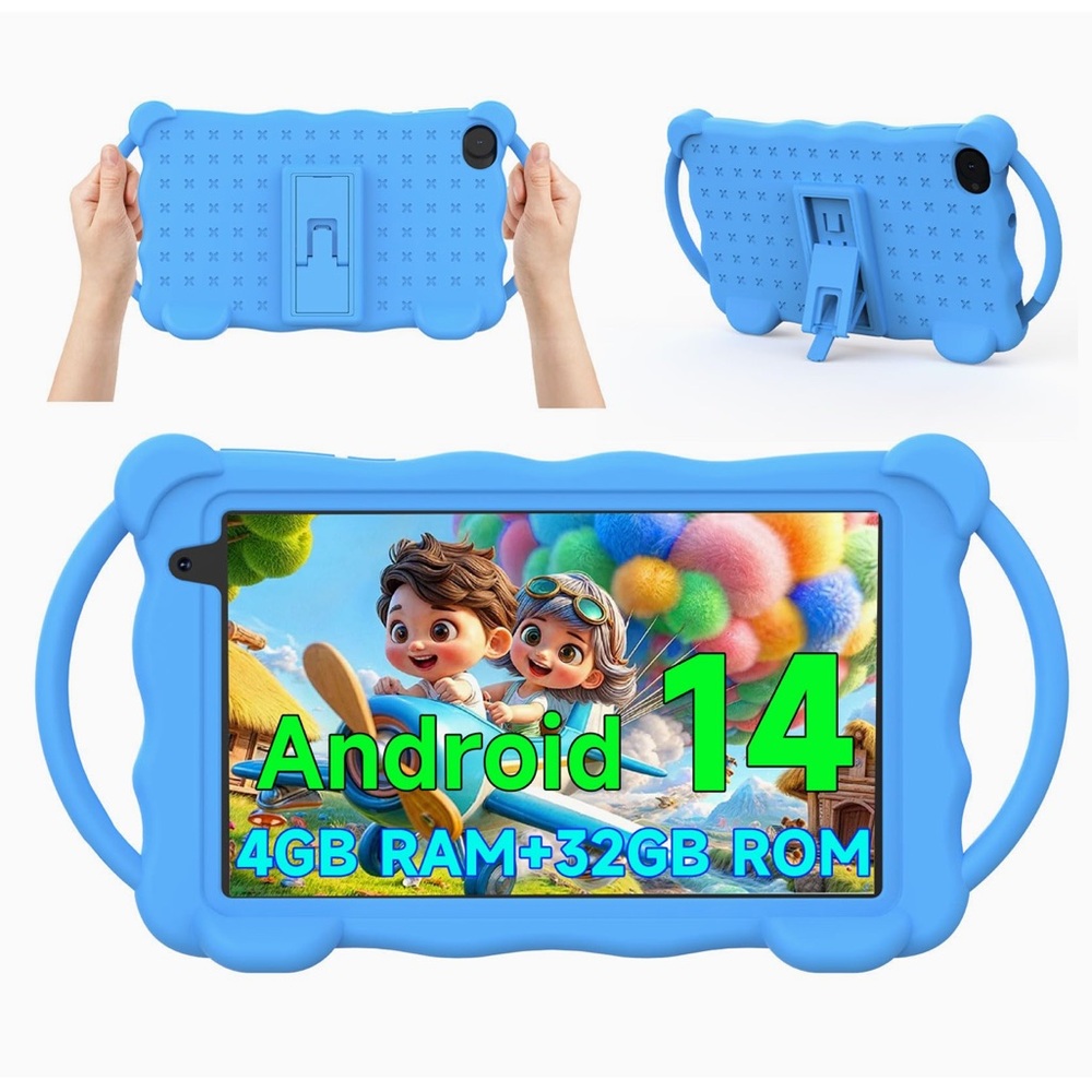 Android 14 Tablet with Blue Protective Case